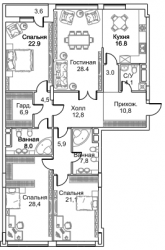 Четырёхкомнатная квартира 186.8 м²